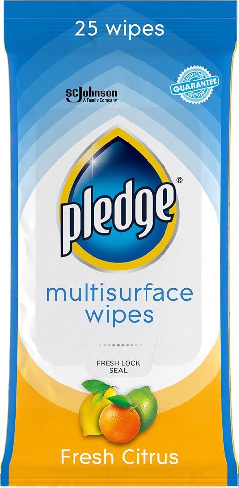 Pledge Multisurface Cleaning Wipes, pH Balanced, Fresh Citrus, 25 Count 