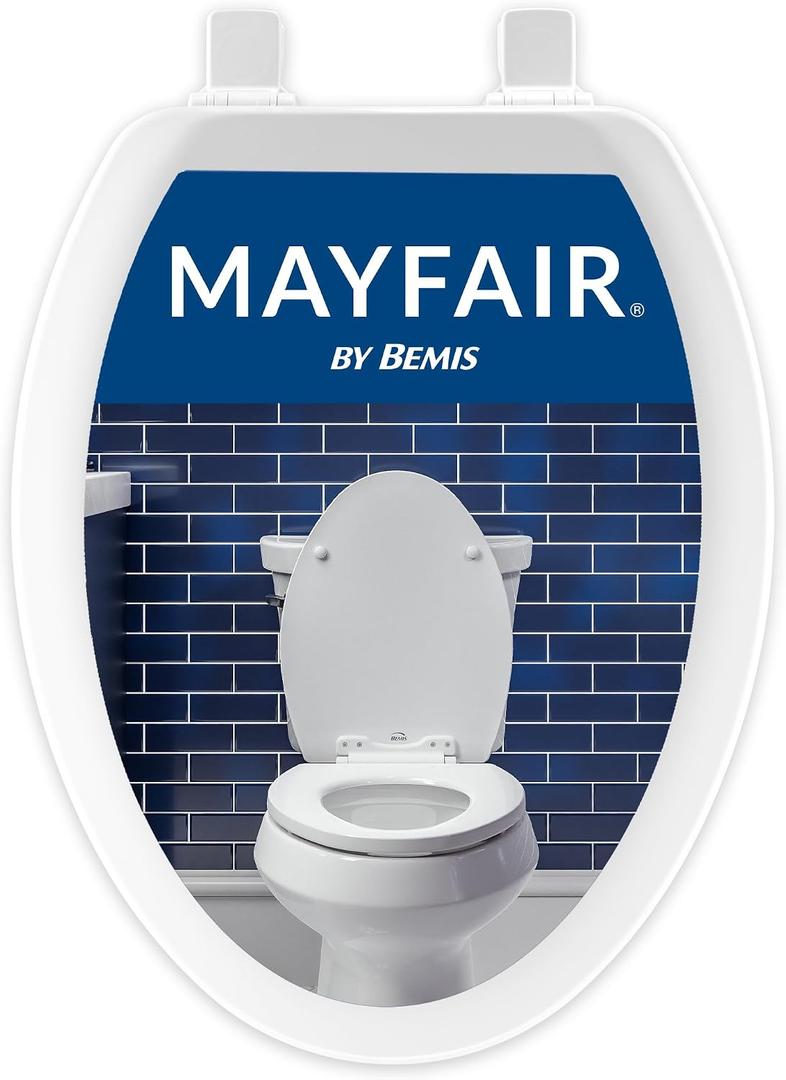 Mayfair Cameron White Toilet Seat, Non Slip Heavy Duty Wood, Easy Clean, Made in USA, Elongated