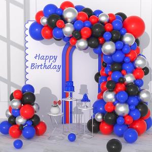 Birthday Balloon Garland Arch Kit, Boys 2nd Birthday Decorations, Black Red and Blue Balloon Garland with Number 2 Balloon, Star Foil Balloons for Baby Shower Theme Birthday Party 2 PACK