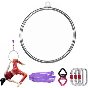 PRIOR FITNESS Mini Lyra Hoop Set, 17 Inch Small Aerial Hoop Kit, Circus Aerial Equipment, Stainless Steel Aerial Yoga Hoop for Home Fitness (Single point)