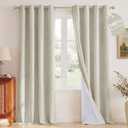NICETOWN Linen Blend 100% Blackout Ivory Curtains for Living Room, White Liner Composite Thermal Drapes Casual & Relax Sound Reducing Window Treatments for Bedroom, W52 x L96, 2 Panels