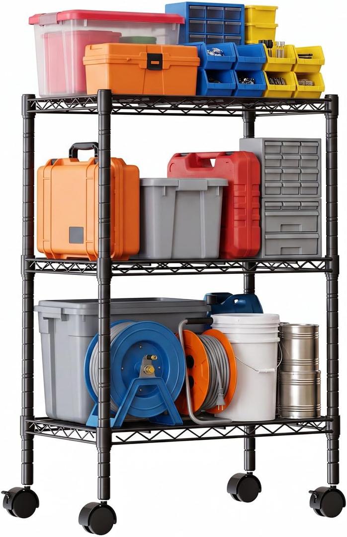 DUMOS 3-Tier Metal Storage Shelves, Shelving Unit, Storage Rack, 23" W