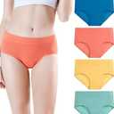wirarpa Women's Underwear Cotton Mid Waisted Ladies Panties Full Coverage Briefs 4 Pack (Size M, Multi-Color)
