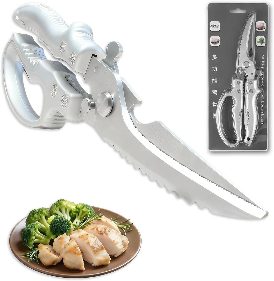 2 x Vexrythm Heavy Duty Poultry Shears - Effortlessly Cut Chicken, Meat & Veggies with Non-Slip Handle, Safety Lock & Spring Loaded Design! Dishwasher Safe Kitchen Shears!