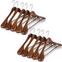 TOPIA HANGER Wide Shoulder Wooden Hangers, Suit Hangers with Non Slip Pants Bar & 360 Swivel Hook, Solid Wood Heavy Duty Coat Hanger, 10 Pack (Walnut)-CT02WA-10