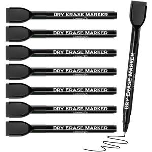 MaxGear Dry Erase Markers Ultra Fine Tip with Eraser, Black Magnetic Whiteboard Markers Extra Fine Point 0.5 mm Low Odor for White Board, School Supplies for Classroom, Home, Office, 8 Count