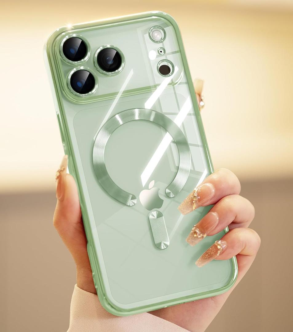 for iPhone 17 Pro Max Case with 1X Screen Protector, [Compatible with MagSafe] [Integrated Camera Protection], Non Yellowing Glossy Slim Cute Women Girly Cover for iPhone 17 Pro Max 6.9", Light Green
