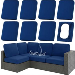hyha Waterproof Outdoor Cushion Covers for Patio Furniture, Stretch Patio Chair Cushion Slipcovers, Coated UV Resistant Replacement Seat Covers, Solid Color (Navy, 8PC)