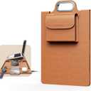 MicroPack Laptop Sleeve with Wireless Charging, Built-in Detachable Accessory Organizer and Metal Handle, Mouse Pad and Stand, Leather Laptop Bag for 15 Inch MacBook/HP/Dell, Watch, Headphones - Brown