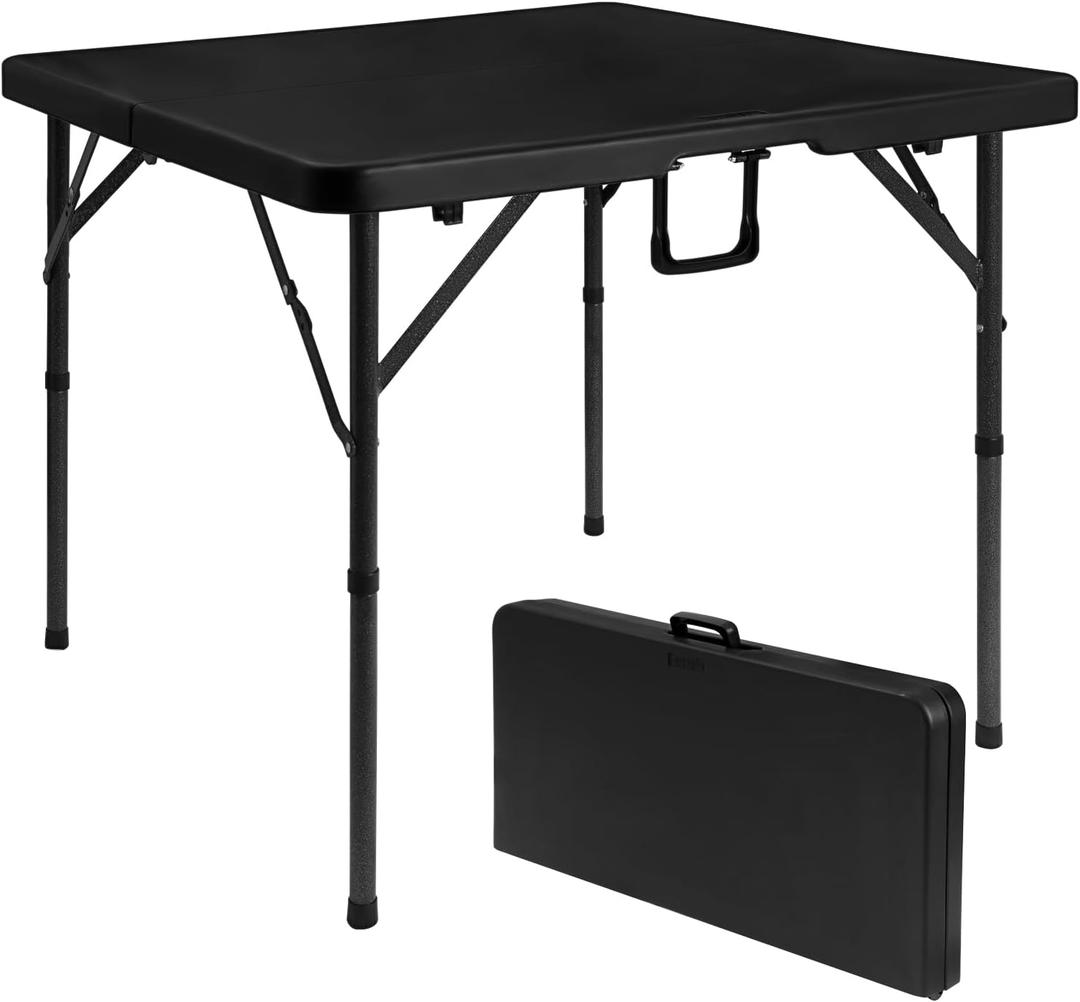 Byliable 34" Folding Square Card Table, Portable Heavy Duty HDPE Fold-in-Half Folding Table with Carrying Handle for Indoor/Outdoor Use Ideal for Picnic, Camping, Parties, Black