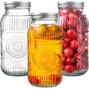 Amzcku 64oz vintage Mason Jars with Lids, Wide Mouth 2 Quart Canning Jar Half Gallon, Safe For Storage, Canning, Pickling, Preserving, Fermenting, DIY Crafts & Decor 3 Pack