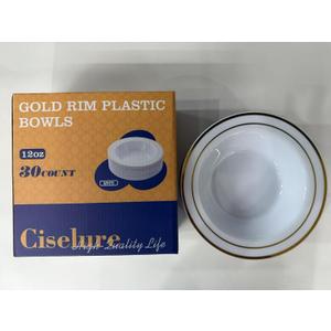 Ciselure 30 Pack Disposable Soup Bowls, 12 Oz Fancy Plastic Soup Bowls with Gold Rim, Weddings, Parties and Everyday Use