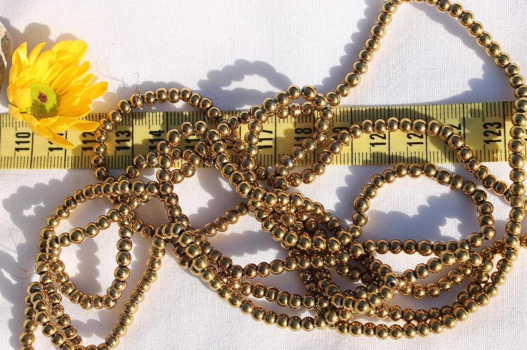 4mm Non Magnetic Hematite Color Golden Plated Round Beads/110pc