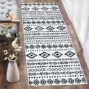 Lahome Boho Moroccan Washable Runner Rug, 2x5 Low-Pile Soft Bathroom Runner Rug Non Slip Rubber Backed, Farmhouse Geometric Print Runners for Hallways Indoor Carpet for Laundry Kitchen Varena (White/Black)