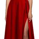MUSHARE Women's V Neck Sleeveless Split Formal Dress Cocktail Party Prom Long Dresses (Red)