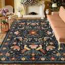 Moynesa Boho Bird Area Rug 9x12, Washable Black Floral Bedroom Low-Pile Soft Playroom Carpet, Jungle Pattern Vintage Indoor Floor Rug for Living Room and Nursery
