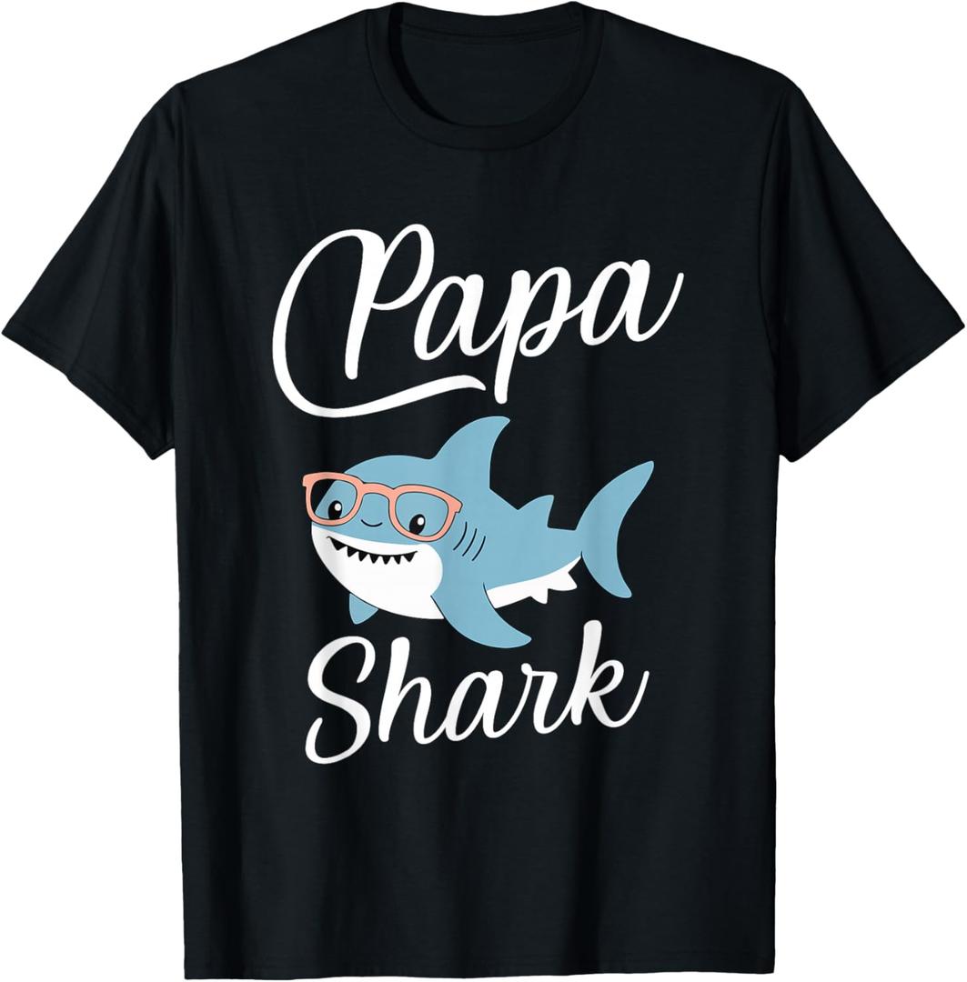 Papa Shark Funny Matching Family Grandpa T-Shirt, Black, XL