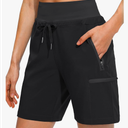 Obla Women's Hiking Cargo Shorts Zipper Pockets Soft High Waisted Quick Dry 7 Inch Long Shorts for Women Golf Athletic Summer Extra Large, Black 