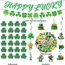 66PCS St. Patrick's Day Party Supplies Set with 2 Banner 4 Hanging Shamrock Clover 10 Hanging Swirls 50 Stickers Ornaments for Irish St. Patrick's Day Indoor Outdoor Party Decor