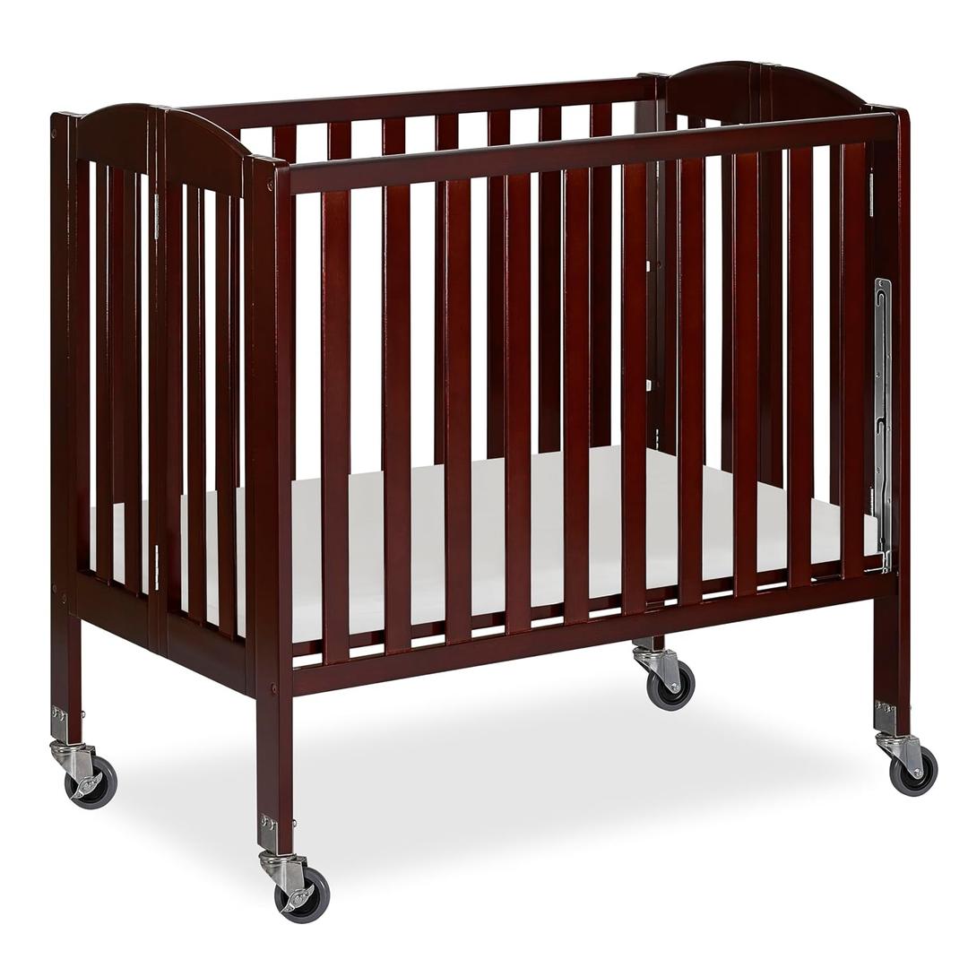 Dream On Me 3-in-1 Portable Mini Baby Crib in Espresso, GreenGuard Gold & JPMA, Birchwood, Quick Fold Patent, Playpen or Changer, Storage or Travel, Heavy Duty Steel Castors, 3 Heights1 Mattress Pad