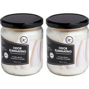 Vanilla Two Pack Odor Eliminating Highly Fragranced Candle - Eliminates 95% of Pet, Smoke, Food, and Other Smells Quickly - Up to 80 Hour Burn time - 12 Ounce Premium Soy Blend, 3.5 inches x 4 inches