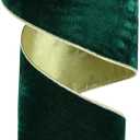Green Wired Ribbon 4 Inch x 10 Yards Dark Green Velvet Ribbon with Gold Backside, Green and Gold Christmas Ribbon for Tree Decorations, Large Bow Ties, Garlands and Wreaths, Crafts