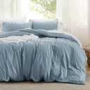 Bedsure Striped Boho Duvet Cover Queen Size - Tufted Boho Bedding Set, 3 Pieces Shabby Chic Home Bedding for All Seasons, Includes 1 Queen Duvet Cover & 2 Pillowcases (Mineral Blue, 90" x 90")