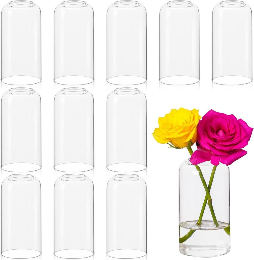 12pcs Glass Bud Vases - 5 Inch Tall Clear Flower Vases for Centerpieces, Glass Vase Modern Bud Vase for Wedding Party Dining Table Centerpieces, Living Room Decorative, Home Decor