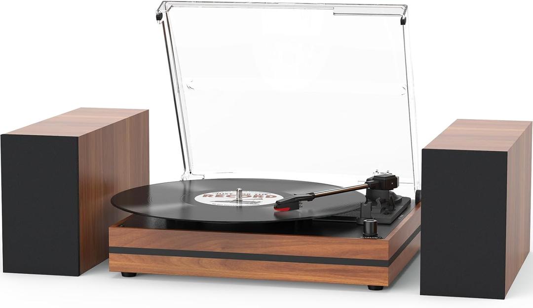 Seasonlife® Vintage Vinyl Record Player with 2 External Speakers,Wood Black
Belt-Drive Turntable,Dual Stereo Bookshelf Speakers,LP Players,3 Speed,BT Wireless Input,AUX,Headphone,Auto Stop,Retro Style