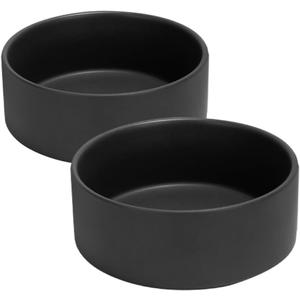 SPUNKYJUNKY 13.5OZ Ceramic Dog and Cat Bowl, Modern Cute Weighted Food Water Bowl for Replacement Black (2 Pack)