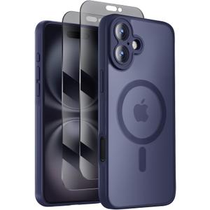 Symcele Designed for iPhone 16 Plus Case, Compatible with MagSafe, with Privacy Screen Protectors X2, [Camera Protection] [15FT Military Drop Protection] Shockproof Phone Case, 6.7", Navy Blue