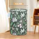 Laundry Basket Canvas Fabric Collapsible Organizer Basket for Storage Bin Toy Bins Gift Baskets Bedroom Clothes Children Nursery Hamper (Round Leaf)