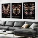 3pcs framed William Morris Wall Art Retro Insect Canvas Pictures Bee Butterfly Dragonfly Posters Prints, Botanical Nature Flower Wall Decor Paintings for Living Room Bedroom Bathroom (12x16, Black)