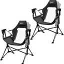 Portal Hammock Camping Chair, Portable Outdoor Swinging Chairs, Rocking Chair for Adults with Adjustable Back and Height for Lawn, Backyard, Patio, Supports 400 lbs, Mesh High Back, Black, 2 Pack