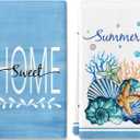 Seashell Coral Starfish Hand Towel Set of 2, Summer Blue Bath Hand Towels, 18x26 Inch, Coastal Towel for Bathroom Home Kitchen, Soft Dish Towel, Summer Farmhouse Seasonal Decoration