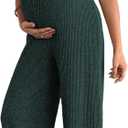 BLENCOT Maternity Ribbed Jumpsuit Sleeveless Square Neck Wide Leg Stretchy One Piece Romper (Medium, Dark Green)
