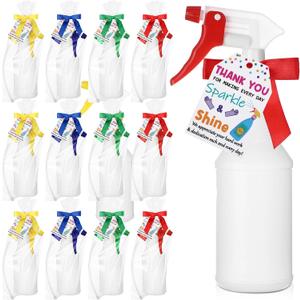 Resurhang 12 Sets Housekeeping Week Appreciation Gifts for Housekeeper Employee Thank You Housekeeping Gifts Bulk, 16oz Plastic Adjustable Spray Bottle with Inspirational Tags, Bags