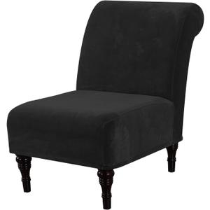 H.VERSAILTEX Armless Accent Chair Covers Thick Velvet Armless Chair Slipcovers High Stretch Chair Covers for Living Room Hotel Machine Washable Furniture Protector with Elastic Bottom, Black