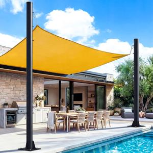 2 Pack Sun Shade Poles,10Ft Shade Sail Poles with Flat Base, 2.4" Diameter Heavy Duty Shade Sail Post with 3 Rings for Garden Yard Backyard Ground Grassland, Black