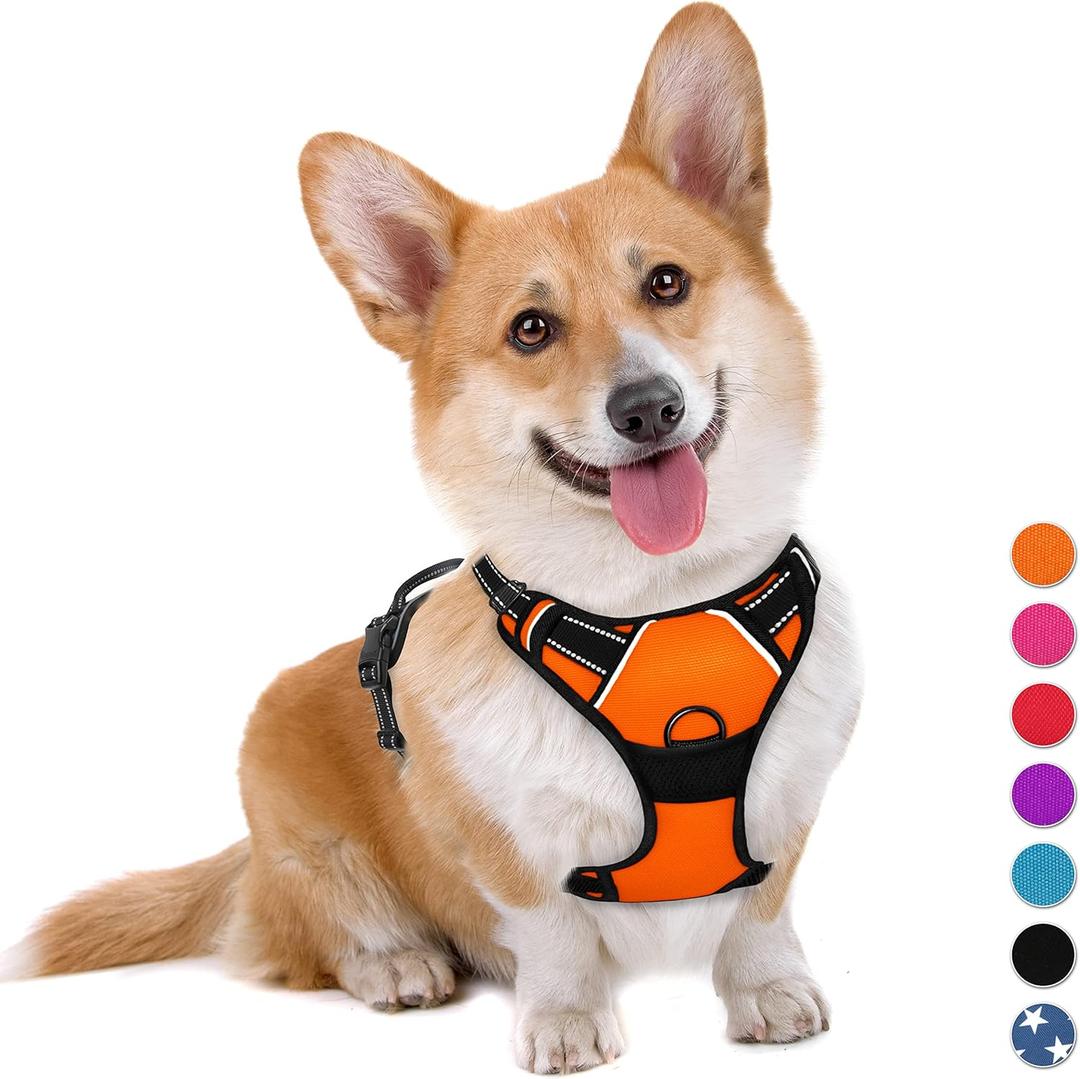 BARKBAY No Pull Dog Harness Large Step in Reflective Dog Harness with Front Clip and Easy Control Handle for Walking Training Running (Orange,M) (Medium)
