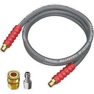 Heliwoo Pressure Washer Whip Hose 10FT, 3/8'' Hose Reel Connector for Power Washer, 248°F Hot Water Jumper with 3/8'' Quick Connect Adapter Set, Steel-Braided-4800 PSI