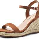 DREAM PAIRS Espadrilles Wedge Sandals for Women, Women's Open Toe Summer Dressy Sandals with Adjustable Ankle Strap and Soft Footbed (10, Brown)