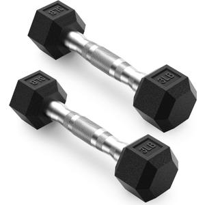 PAPABABE HEX Dumbbell Set 2.5-125lb, Rubber Encased Home Gym Dumbbells, Exercise & Fitness Weights Dumbbells for Women & Men, Hand Weight for Strength Training (3 lb, Pair)
