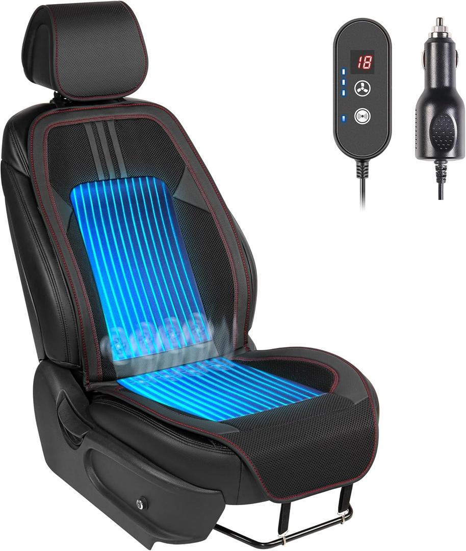 Paffenery 1Pcs Cooling Car Seat Cover Front Seat, 12V-24V Ventilated Cooling Car Seat Cushion, Cooled Seat Cover for Car SUV Truck Universal Fit, Sports Black