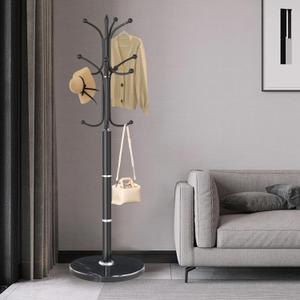 Metal Coat Rack Stand, Modern Freestanding Coat Rack with Natural Marble Base, Black Coat Racks and Coat Hall Tree Hanger Stand with 12 Hooks for Entryway, Hallway, Office