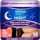 Always Discreet Night, Reimagined Adult Diapers for Women, Extended Overnight Absorbency Incontinence and Postpartum Underwear Size XL/XXL, 360 Degree Coverage While Laying Down, 14 Count
