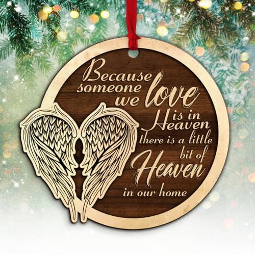 PickGift Memory Ornament Wooden in Loving, Remembrance, Sympathy, Condolence, Memorial Ornaments for Loss of Loved One, Because Someone We Love is Heaven Gift Box, Gold, red