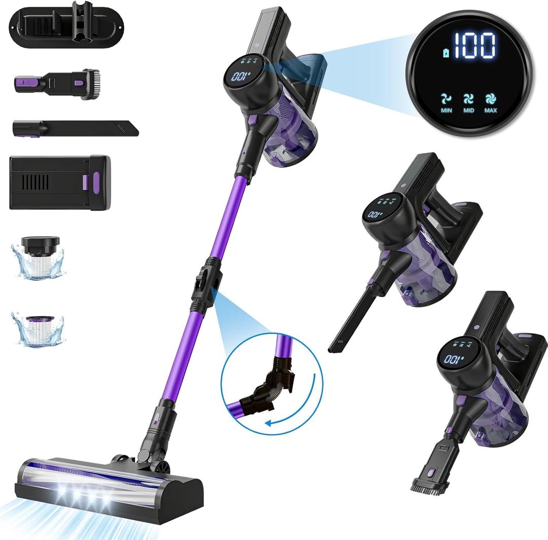 Portable Cordless Vacuum Cleaner: Lightweigt Stick Vacuum with Rechargeable Battery 6-in-1 Powerful Vacuum Cleaner for Home with LED Screen Upgraded Floor Brush for Hardwood Floor Carpets Pet Hair Portable Cordless Vacuum Cleaner: Lightweigt Stick Vacuum with Rechargeable Battery 6-in-1 Powerful Vacuum Cleaner for Home with LED Screen Upgraded Floor Brush for Hardwood Floor Carpets Pet Hair
