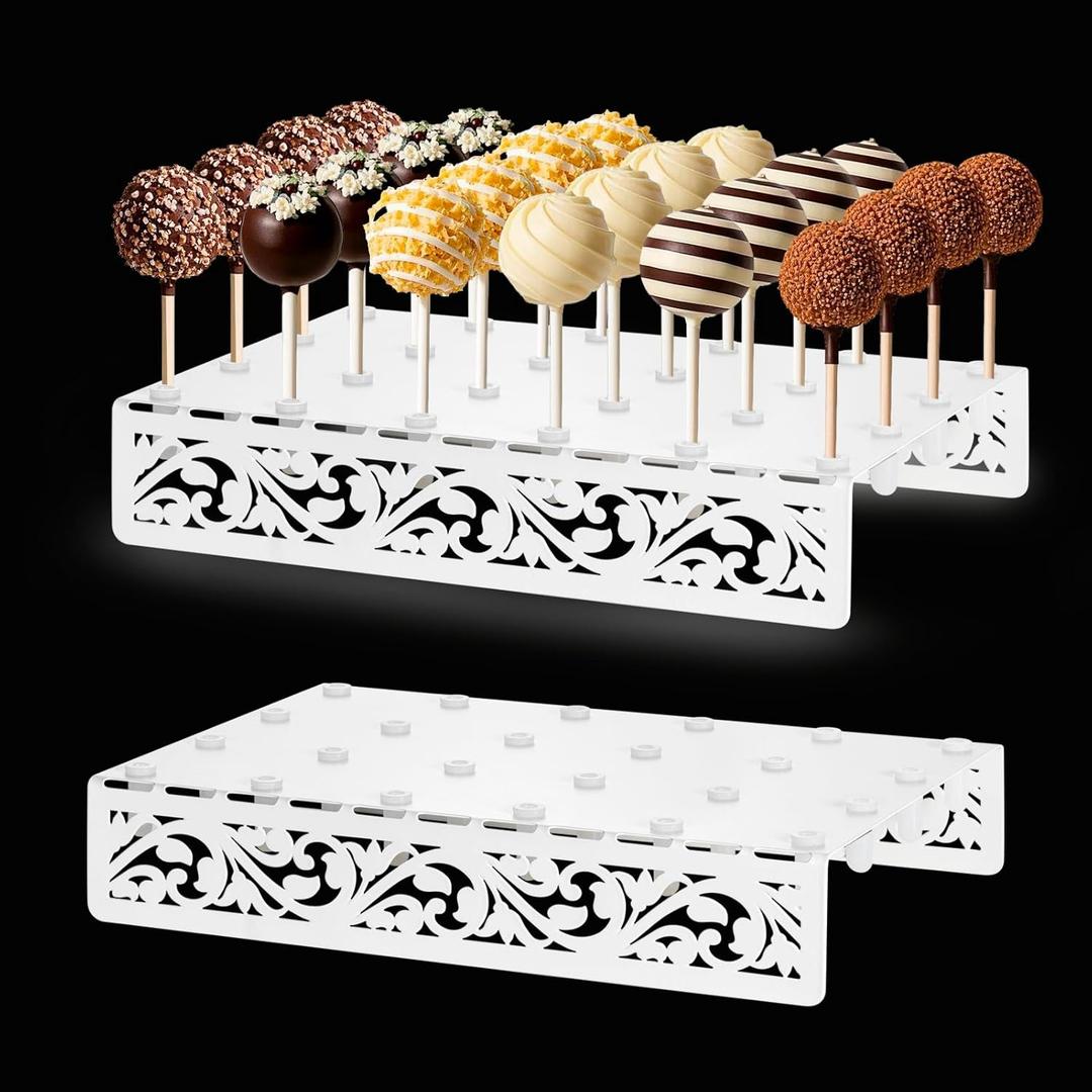 2 Pack White Metal Cake Pop Display Stand, Holds 48 Cake Pops stand with 100pcs Sticks, Lollipop Holder for Party,Dessert Table,Wedding Cake Stand