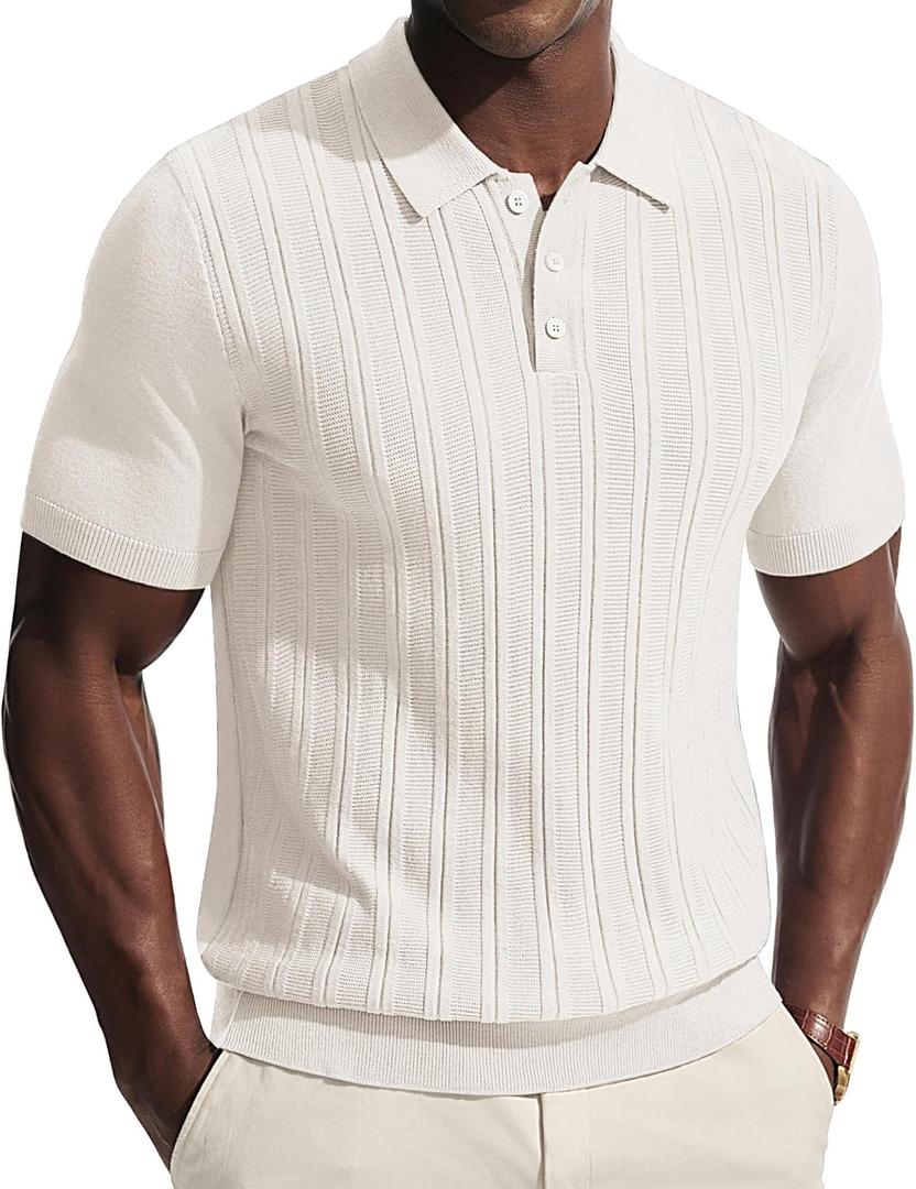 PJ PAUL JONES Mens Knit Polo Shirts Short Sleeve Stretch Texture Knitted Polo Shirts Casual Lightweight Golf Shirt, XL